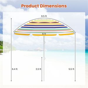 Ombrellone da Spiaggia Portatile 6.5ft UPF50+ Colorato in Poliestere con Rivestimento Argentato 3 Sezioni Facile da Montare Senza Attrezzi - Product Image 5