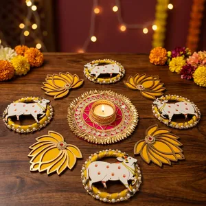 Juego de Portavelas Decorativos Kamdhenu Hechos a Mano con Forma de Loto, para Diwali, Pooja, Bodas y Decoración Festiva del Hogar, Regalo - Product Image 5