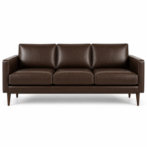 Luxury Cognac Brown Leather <b>Sofa</b> with Solid Wood Legs Mid Century Modern 3 Seater Couch for Living Room Furniture - Product Image 2