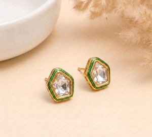 Green Meenakari Polki <b>Earrings</b> 22K Gold Plated Ethnic Bridal Jewelry for Women Gift for Her Factory Price - Product Image 1