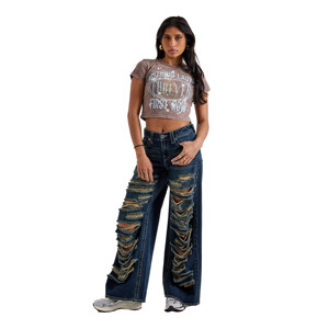 Camiseta Corta de Verano con Logotipo Personalizado, Lavada al Ácido, Ecológica, con Estampado Gráfico, Estilo Sexy, Corte Regular, Manga Corta, para Mujer - Product Image 1