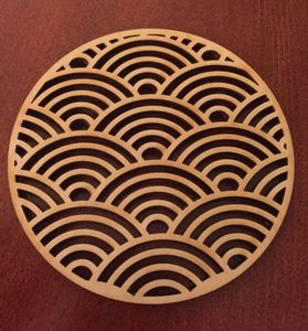 Round Wooden Coaster With Oriental Wave Design 350mm Non Slip <b>Table</b> <b>Mat</b> - Product Image 2