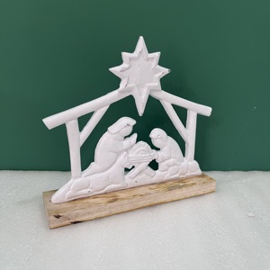 White Nativity Scene Figurine with Star Top Tabletop Religious Decoration <b>Christmas</b> Living Room Modern Aluminium/Wood Sculpture - Product Image 1