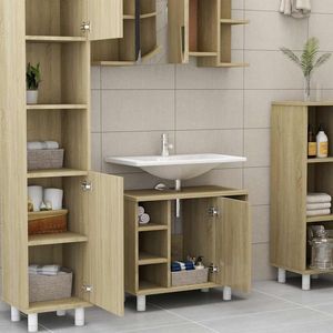 Meuble de salle de bain en bois d'ingénierie chêne Sonoma, taille moyenne, meubles-lavabos - Product Image 3