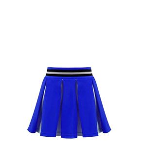 Ensemble d'uniformes de cheerleading personnalisés pour femmes adultes, blanc, bleu, jaune, logo sur le devant, polyester, coton, tenue de compétition d'équipe - Product Image 1