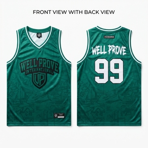Camiseta de Baloncesto con Estampado Digital Personalizado, 180 GSM, 100% Poliéster, Paneles Laterales de Malla Verde y Blanca, Secado Rápido, Logotipo Impreso - Product Image 3