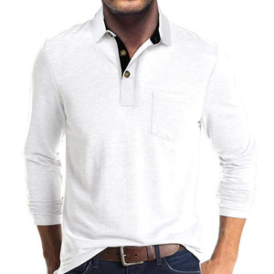 <b>Men's</b> Gray <b>Long</b> <b>Sleeve</b> <b>Polo</b> <b>Shirt</b> With Chest Pocket Casual Knitted Cotton Jersey Breathable Solid Color Regular Fit - Product Image 6