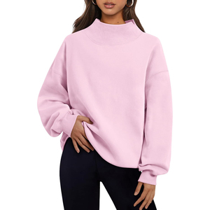 Women's Oversized <b>Stand</b> Collar Printed Sweatshirt Solid Color Front <b>Drop</b>-Shoulder Long Sleeve Knitted Cotton Winter Autumn Wear - Product Image 4