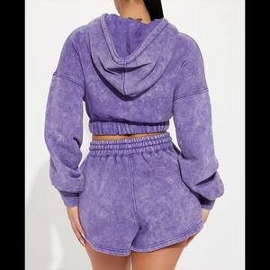 Conjuntos de Sudadera con Capucha y Pantalones Cortos de Felpa 100% Algodón con Puños Acanalados Personalizados, Bordados, Lisos, para Mujer, Estilo Urbano, Fabricante OEM ODM - Product Image 2