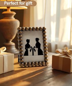 <b>Picture</b> <b>Frame</b> Vintage Wood Beaded <b>Rustic</b> Dark Brown Home Decor Photo Display Retro Desk Standing Wall Hanging Unique Handmade - Product Image 4