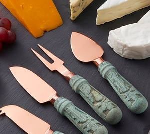 Modern Copper <b>Cheese</b> <b>Knife</b> <b>Set</b> With Green Patina Handles Reusable Metal Tools Eco Friendly For Serving <b>Cheese</b> And Dining Use - Product Image 3