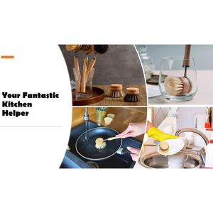 Cepillo para Platos de Bambú con 1 Mango de Madera Resistente y 3 Cabezales de Cerdas Naturales de Crin de Caballo y Sisal, Cepillos de Limpieza Multiusos para Cocina - Product Image 4