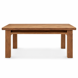 Table à manger contemporaine belge en teck massif pour 10 personnes avec rails encastrés |   Meubles Artisanaux Haut de Gamme pour Hôtels et Écoles - Product Image 1