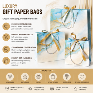 Luxury Gift Paper <b>Bags</b> with Ribbon Handles Marble Design Premium Recyclable Shopping Packaging <b>Bags</b> for Weddings Birthdays Gift - Product Image 4
