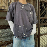 T-shirt Homme Oversize Personnalisé Effet Vieilli Uni Vintage Streetwear Manches Courtes Coupe Droite Respirant Séchage Rapide Écologique