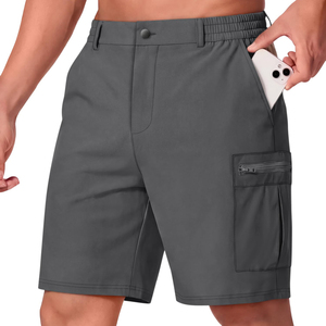 Pantalones cortos de golf grises para hombre, pantalones cortos casuales de verano de cintura media con bolsillo con cremallera, pantalones deportivos transpirables de color sólido para jugar al golf - Product Image 1
