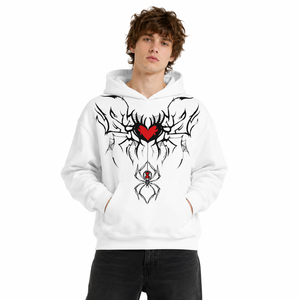 Sudadera con Capucha Oversize Unisex Optic White con Gráfico de Corazón de Araña, de Forro Polar Pesado, Estilo Urbano Personalizado - Product Image 1