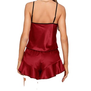 Conjunto de Pijama de Dos Piezas para Mujer, con Logotipo Personalizado, Color Sólido, Sexy, Manga Corta, Felpa, Ropa de Dormir, WT-F-00156 - Product Image 5