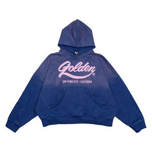 เสื้อฮู้ดโอเวอร์ไซส์สีทองสำหรับทุกเพศ ผ้าฝ้ายสีน้ำเงิน ผ้าเฟรนช์เทอร์รี่ มีกระเป๋า สวมใส่สบายๆ สำหรับฤดูใบไม้ร่วง - Product Image 1