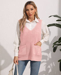Chaleco de Punto Personalizado Color Vino Tinto para Mujer, Sin Mangas, Largo, con Botones, Cuello en V, Bolsillos Delanteros, Informal, para Invierno, Servicio OEM - Product Image 4