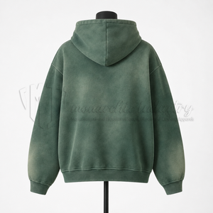 Sudadera con Capucha Oversize Unisex Verde de Algodón Lavado Estilo Francés, Informal, Urbana, de Felpa, Ajuste Regular, para Otoño - Product Image 2