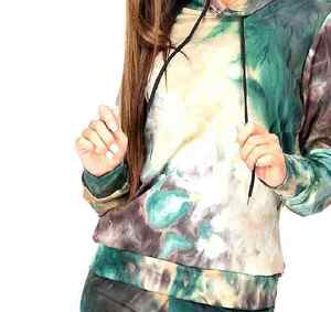 Women Tie Dye Hooded <b>Tracksuit</b> Full Sleeve Elastic Waist Casual Sportswear Gradient Color Sublimation Print Polyester - Product Image 2