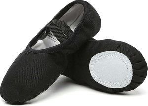 Chaussons de ballet souples en toile noire avec semelle en caoutchouc, talon plat, chaussures de danse unisexes avec sangle élastique - Product Image 6