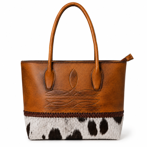 Sac fourre-tout en cuir véritable de vachette à poils, fait main, pour femme, avec poignées structurées, sac à bandoulière occidental haut de gamme pour le voyage - Product Image 1