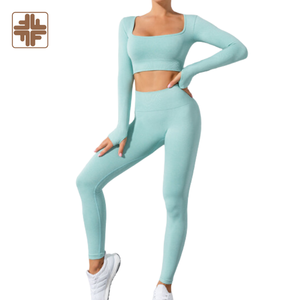 Conjuntos de Yoga de cintura alta de manga larga con estampado personalizado y bolsillos - Product Image 1