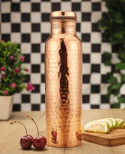 Traditional Copper Water <b>Bottle</b> Hammered Design Reusable Hydration <b>Flask</b> for Yoga Wellness Dining and Travel - Product Image 6