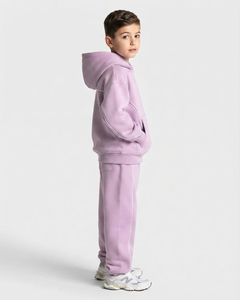 Ensemble survêtement pour garçons, sweat-shirt et pantalon de survêtement rose contrasté, coupe ample, en coton doux, fabricant OEM - Product Image 2