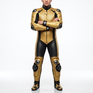 Traje de Motociclismo Dumela Dorado y Negro de Cuero, Protección Completa del Cuerpo, Impermeable, Resistente al Viento, DL-MB-25, Transpirable, para Todos los Deportes - Product Image 2