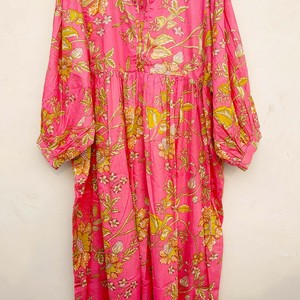 Robe longue décontractée d'été pour femme, style bohème ample avec manches bouffantes, col noué, en coton respirant, ourlet droit - Product Image 3