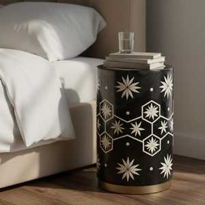 Belladec Best Design Modern Antique Bone Inlay <b>Side</b> <b>Table</b> Striped Pattern <b>Black</b> Stool Bedroom Use Handcrafted Living Room - Product Image 4