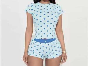 Conjunto de Ropa Casual de Verano para Mujer, Conjunto de Dos Piezas con Pantalones Cortos, Conjunto Deportivo con Mangas Cortas y Coloridas - Product Image 3