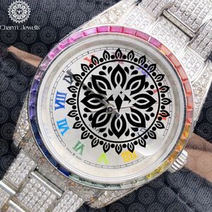 Montre de luxe pour homme Charm Jewells en acier inoxydable, boîtier de 40 mm, mouvement mécanique, accents de diamants, bracelet en cuir, étanche 10 bars - Product Image 6