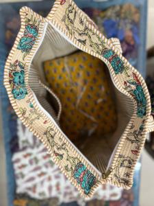 Beige Floral <b>Boho</b> Handmade Quilted Cotton Tote <b>Bag</b> Women Large Shoulder Handbag Reusable Market <b>Bag</b> Drawstring Closure - Product Image 4
