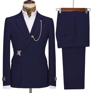 Costumes d'affaires ajustés Bearfit pour hommes, 2 pièces, blazers à col cranté, smokings, simple boutonnage, fermeture éclair formelle, devant en tissu peigné - Product Image 1