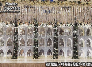 Arche de scène de mariage musulmane avec cadre miroir blanc, toile de fond de mariage de luxe personnalisée, style asiatique, pour la cérémonie Walima, vente en gros à Londres - Product Image 4