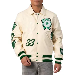 Wholesale Streetwear Cream Color Baseball Varsity Jacket custom Sleeves Supplier varsity jacket Manufacturer