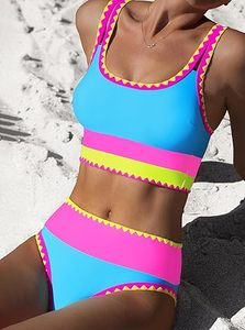 High Waisted Tank <b>Bikini</b> <b>Sets</b> for Women Tummy Control Solid Pattern 2 Piece Swimsuits with Front Logo Neon Swimwear Skirt 2026 - Product Image 3