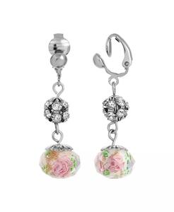 Orecchini a Clip con perline fiore rosa cristallo | 2028 - Product Image 1