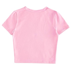 Crop top décontracté pour filles, col rond, manches courtes, coupe ajustée, en jersey coton/élasthanne, imprimé logo personnalisé, motif floral, écologique, vente en gros - Product Image 2