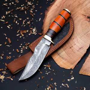 Cuchillo de Camping de Acero de Damasco Hecho a Mano, Personalizado OEM, Venta al por Mayor, con Hoja Fija de Punta Caída Afilada para Caza y Camping - Product Image 1