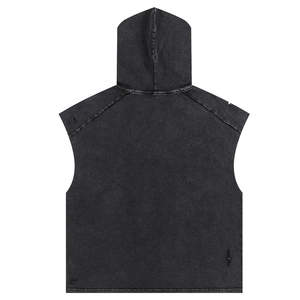 High Quality Men's Hooded Sleeveless Boxy Fit Vintage Streetwear Tank <b>Top</b> <b>Distressed</b> Splice Design Oversized Retro Fashion - Product Image 2