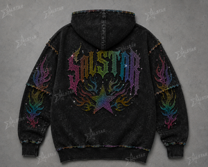 เสื้อฮู้ดดี้ผู้ชายลายกราฟิกประดับเพชรเทียม สไตล์สตรีทแวร์สีดำทรงโอเวอร์ไซส์ ฮิปฮอป พร้อมลายปักและเลื่อม - Product Image 5