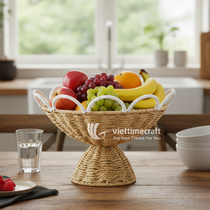 Cesta de Almacenamiento y Tazón Redondo de Cuerda de Papel Hechos a Mano con Borde Festoneado Blanco, Juego de Servir Vintage Ecológico para Mesa - Product Image 4