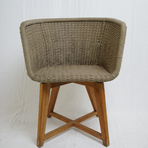 Chaise de jardin individuelle d'extérieur en rotin tressé et bois de teck pour mobilier de maison - Product Image 1