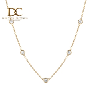 Collier en or jaune massif 14 carats pour femme, serti de diamants de laboratoire ronds de 0,13 carat, taille brillant, bijoux fins - Product Image 5
