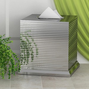 กล่องใส่กระดาษทิชชูโครเมียมลายนูนสุดหรู ดีไซน์ร่วมสมัยสำหรับตกแต่งโต๊ะเครื่องแป้ง กล่องใส่กระดาษทิชชูโลหะสีเงินลายร่องคุณภาพพรีเมียม - Product Image 2